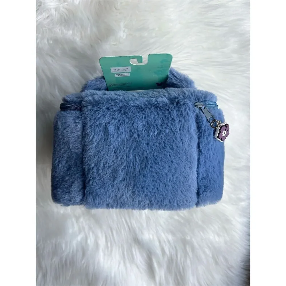 🆕 Disney Stitch Fluffy Blue Travel Cosmetic Bag Unisex Adults